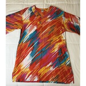 Natori 3/4 Sleeve Kaftan Caftan VNeck Dress Cover-Up Orange Turquoise Pink Large